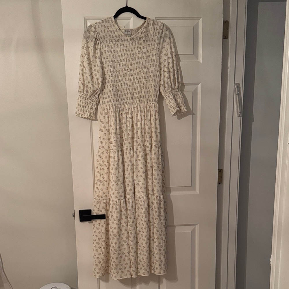 Chic Cream Patterned Long Sleeve Dress